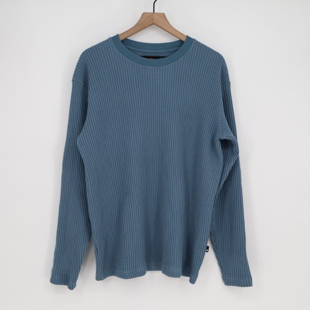 American Giant T-Shirt Mens Large Bluefin Waffle Knit Cotton Stretch Crew Neck