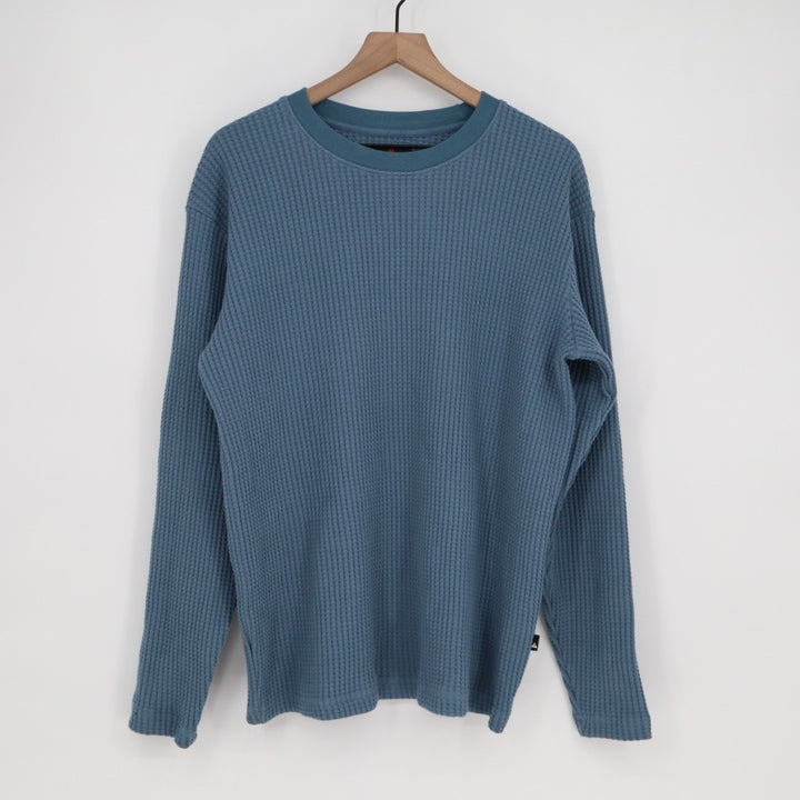 American Giant T-Shirt Mens Large Bluefin Waffle Knit Cotton Stretch Crew Neck