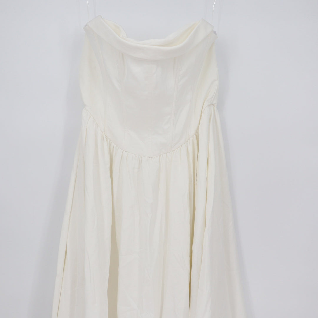 Showpo Jeannie Maxi Dress Off White Corset Panel High Split Strapless US 16 NEW