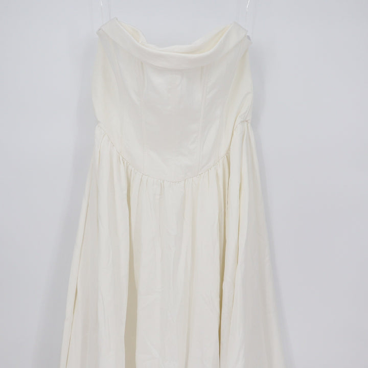 Showpo Jeannie Maxi Dress Off White Corset Panel High Split Strapless US 16 NEW