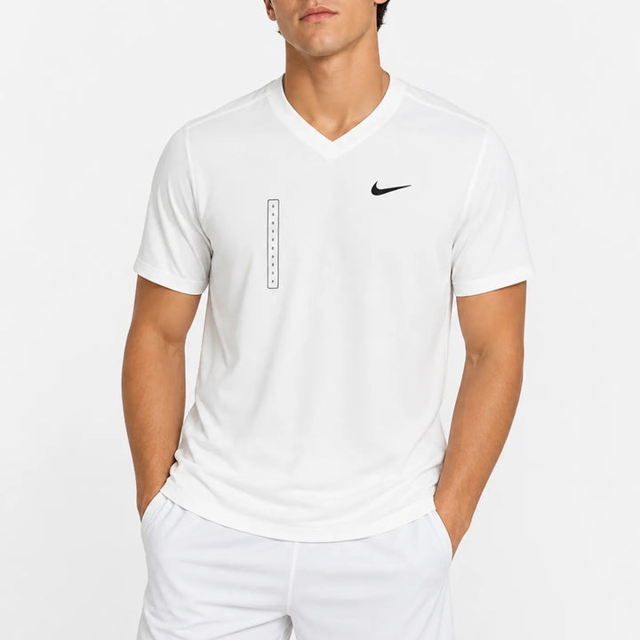 Nike Court Dri-FIT Mens Tennis Shirt White V-Neck Size S