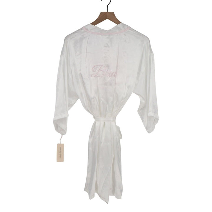 Linea Donatella Bride Satin Wrap Robe Set Women M Beige Pink Tie Waist Sleepwear