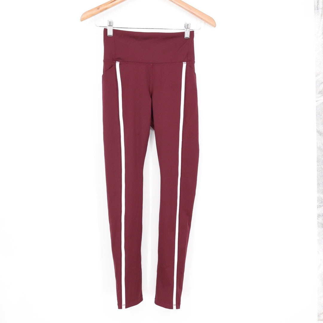 DSG Activate High-Rise Legging Burgundy White Piping Side Pockets Size S NEW