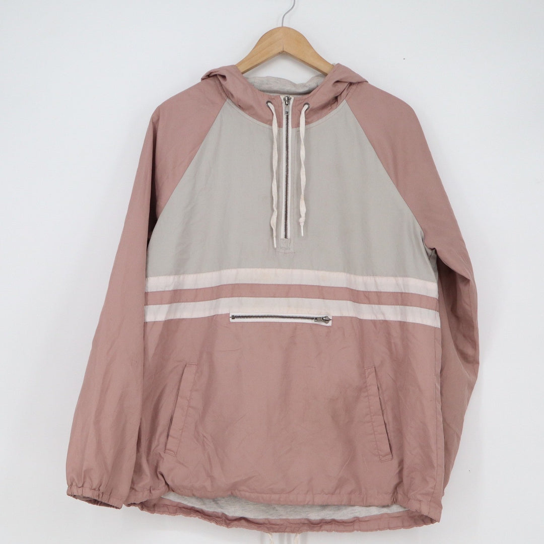 Zine Anorak Windbreaker Jacket Mens Large Dusty Rose Grey Colorblock Pullover