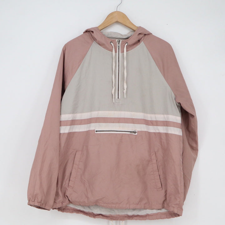 Zine Anorak Windbreaker Jacket Mens Large Dusty Rose Grey Colorblock Pullover