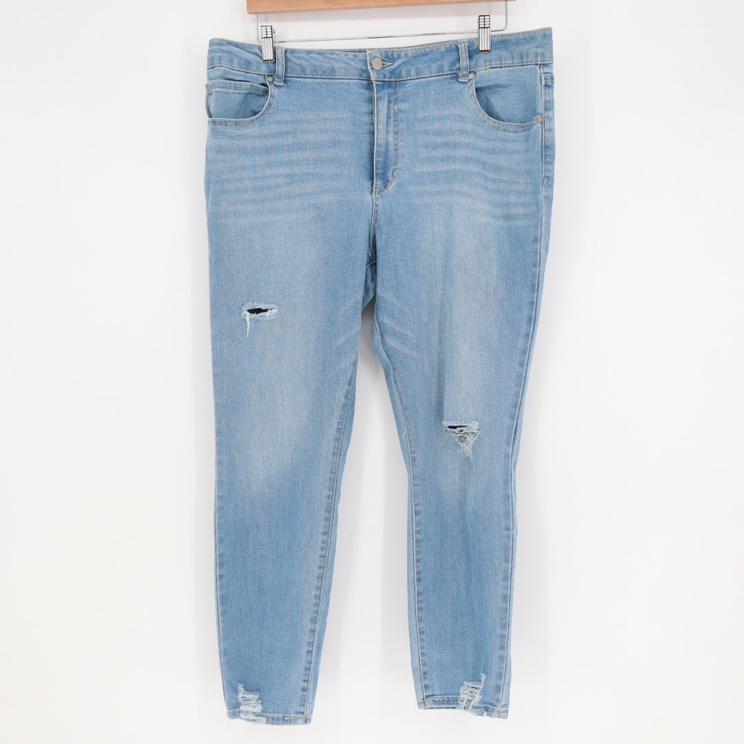 a.jeans Womens Size 16 Light Wash Distressed Skinny Jeans Frayed Hem Repreve