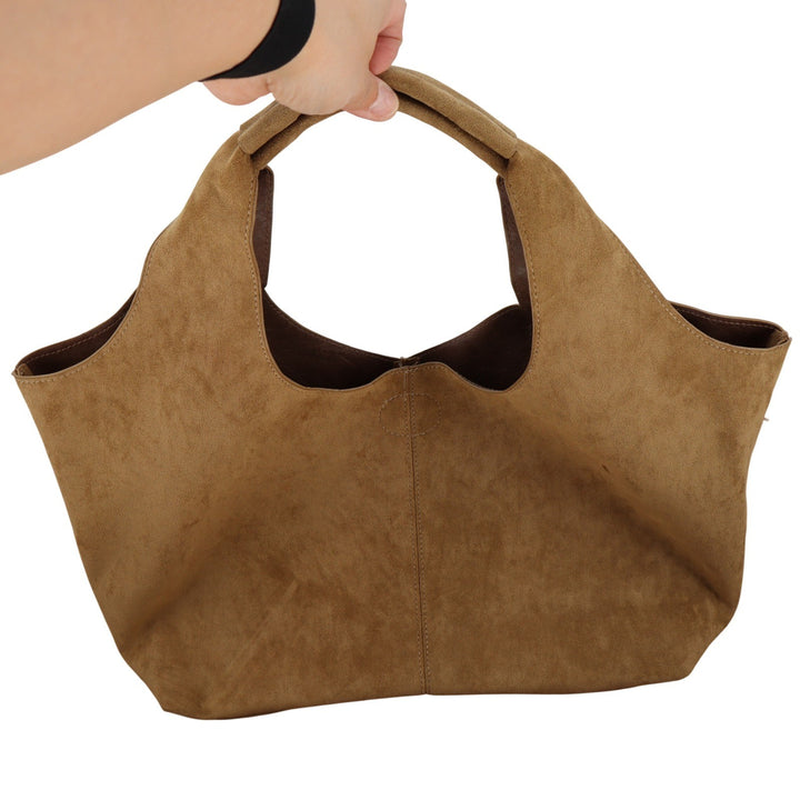 Camel Tan Faux Suede Hobo Tote Bag Large Slouchy Triple Compartment Shoulder Bag