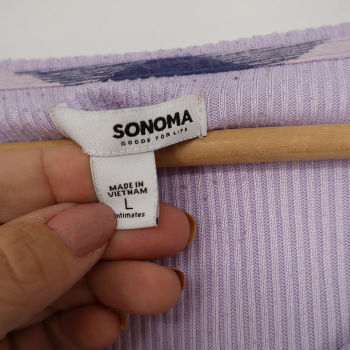 Sonoma Goods For Life Lavender Ribbed Henley Long Sleeve Top Purple Large