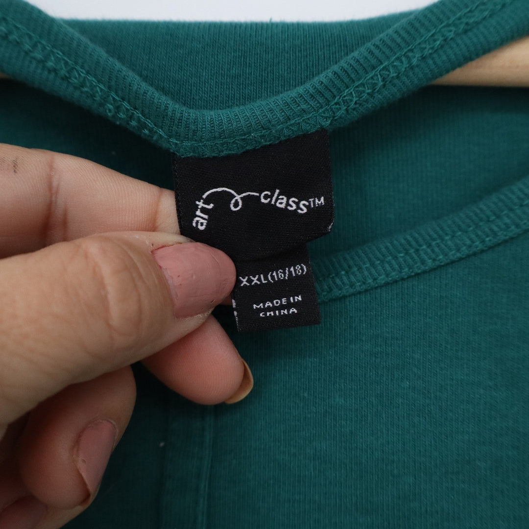 Art Class Girls XXL 16/18 Teal Green Long Sleeve Paneled Seam Top Scoop Neck