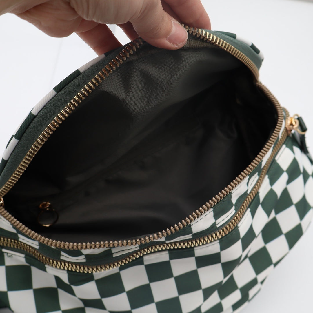 Womens Handbag Green White Check Detachable Adjustable Strap Crossbody Bag