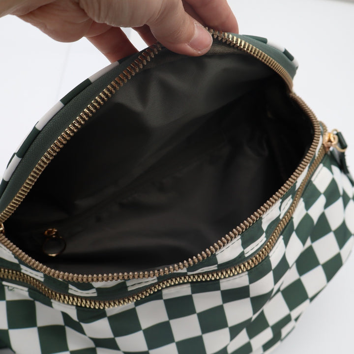 Womens Handbag Green White Check Detachable Adjustable Strap Crossbody Bag