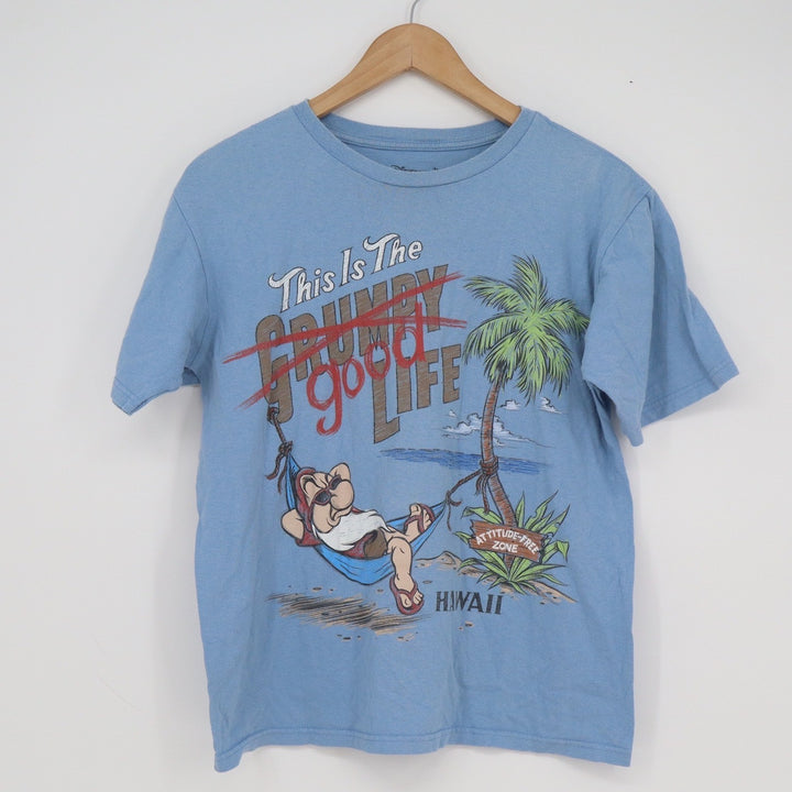 Disney Store Grumpy Hawaii Good Life Blue Organic Cotton Graphic Tee Small