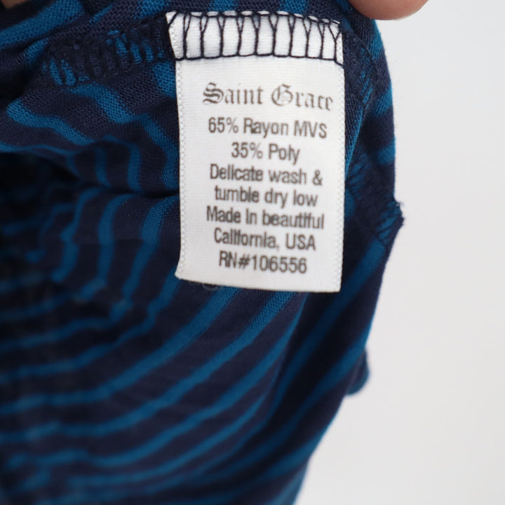 Saint Grace Womens Striped Oversized Tunic Top Navy Teal Scoop Neck Medium USA