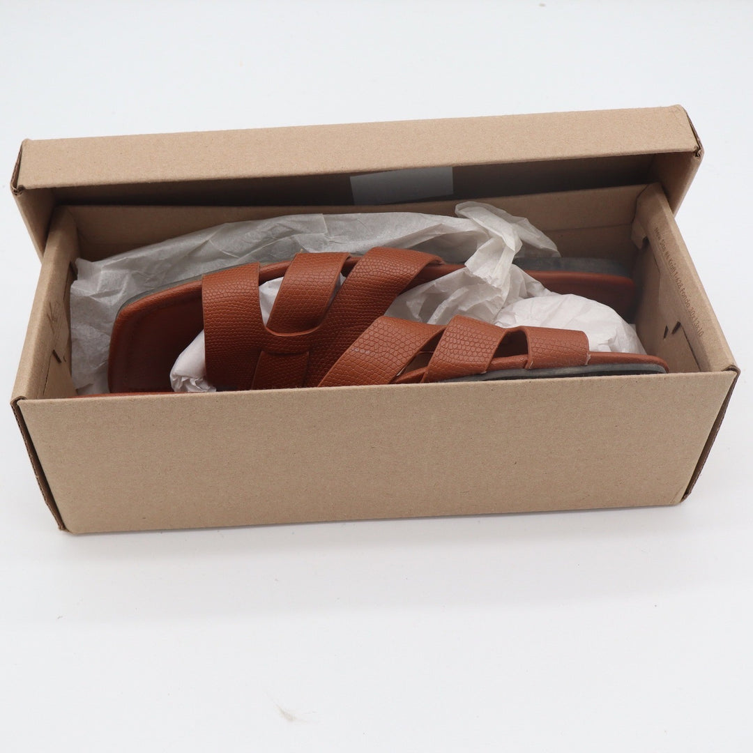 FASHION Brown Textured H-Band Flat Slide Sandals Square Toe Size 10 43 0050