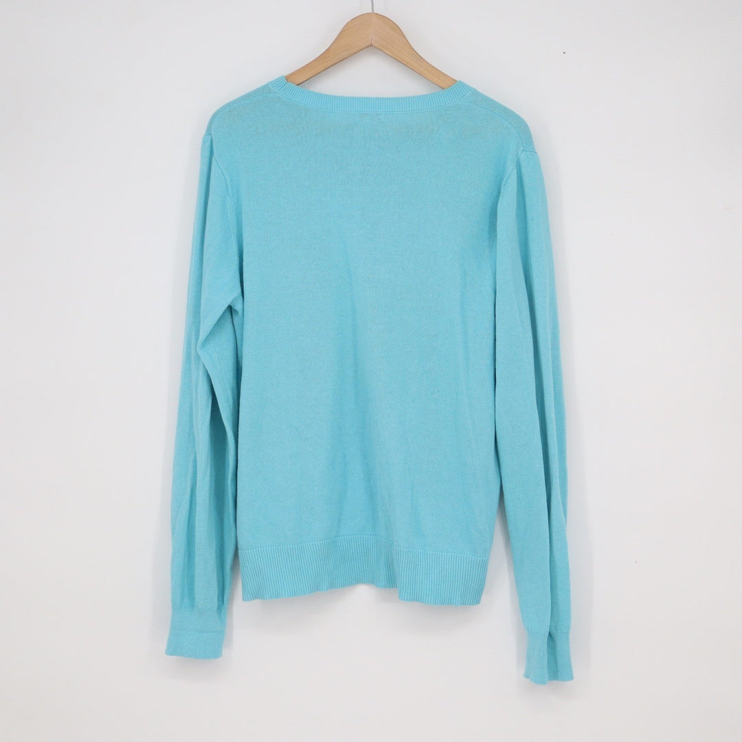 Qualfort Aqua Blue 100% Cotton Crewneck Sweater XL Long Sleeve Lightweight Knit