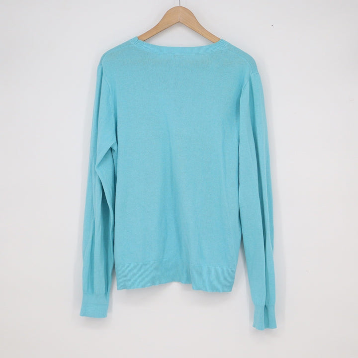 Qualfort Aqua Blue 100% Cotton Crewneck Sweater XL Long Sleeve Lightweight Knit