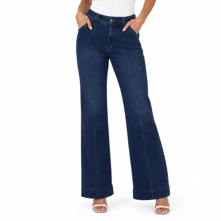 Talbots Womens Flare Jean Dark Wash Pintuck Trouser Denim Blue Size 12