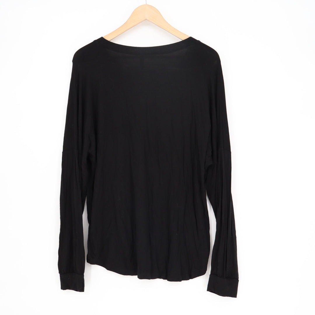 Jardin by Macris T-Shirt Women's Large Black Stretch Split Neck Long Sleeve