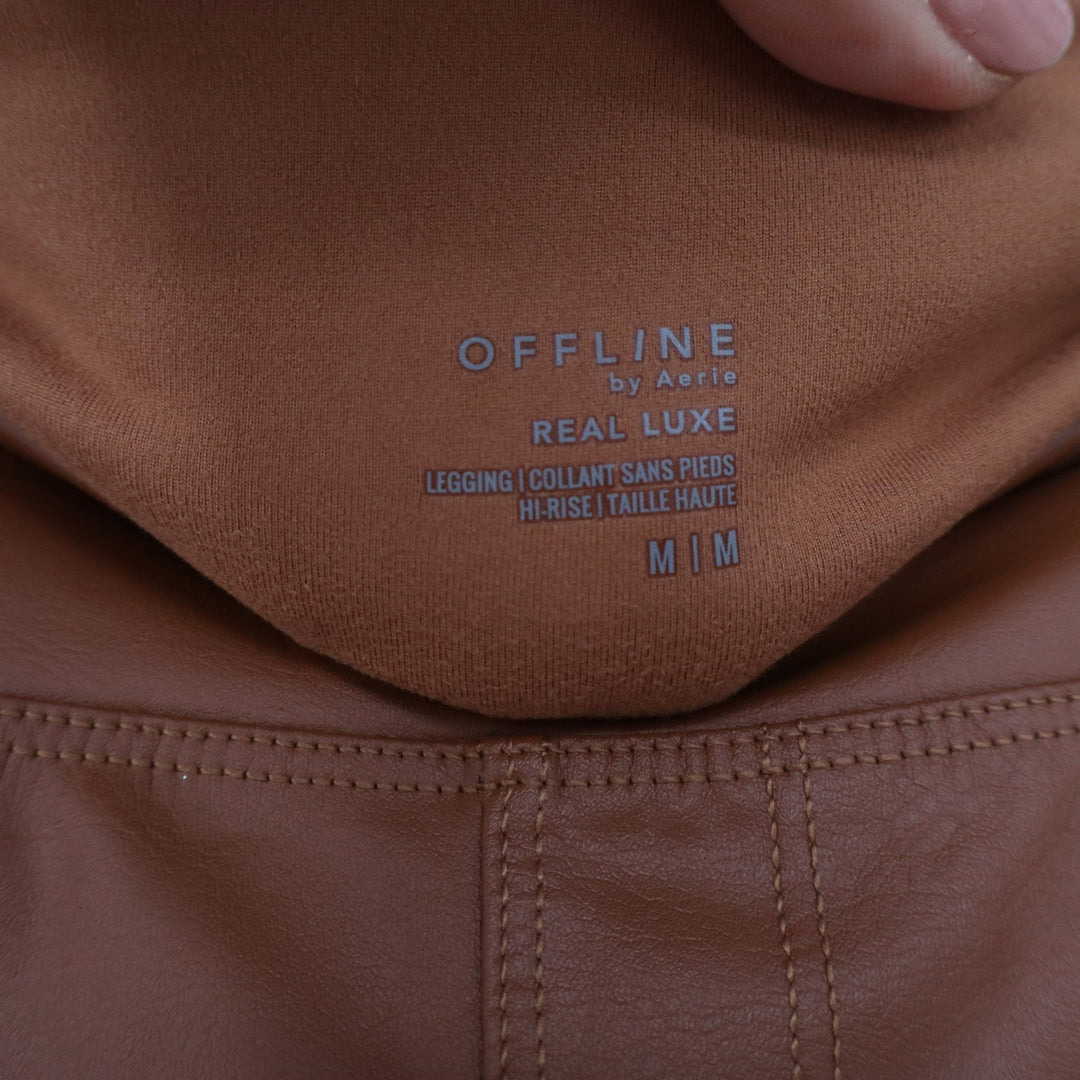 OFFLINE by Aerie Real Luxe Brown Faux Leather High Rise Leggings M