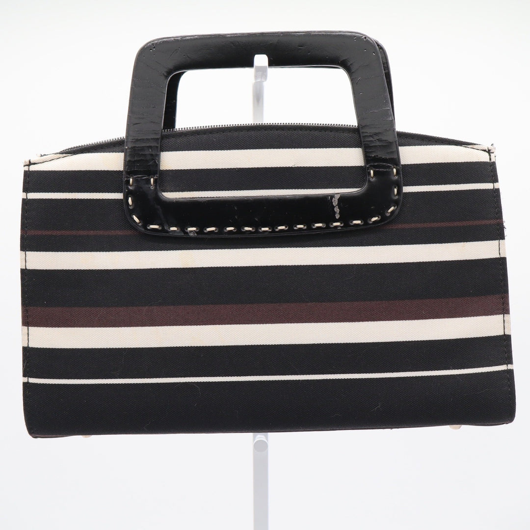 Kate Spade New York Striped Canvas Satchel Bag Black White Brown Vintage Sam