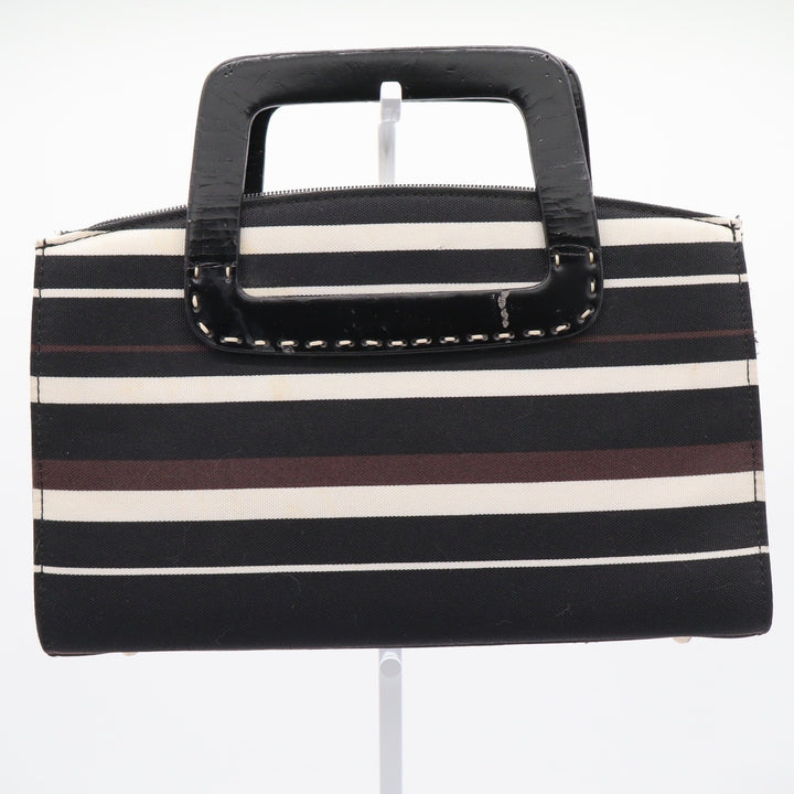 Kate Spade New York Striped Canvas Satchel Bag Black White Brown Vintage Sam