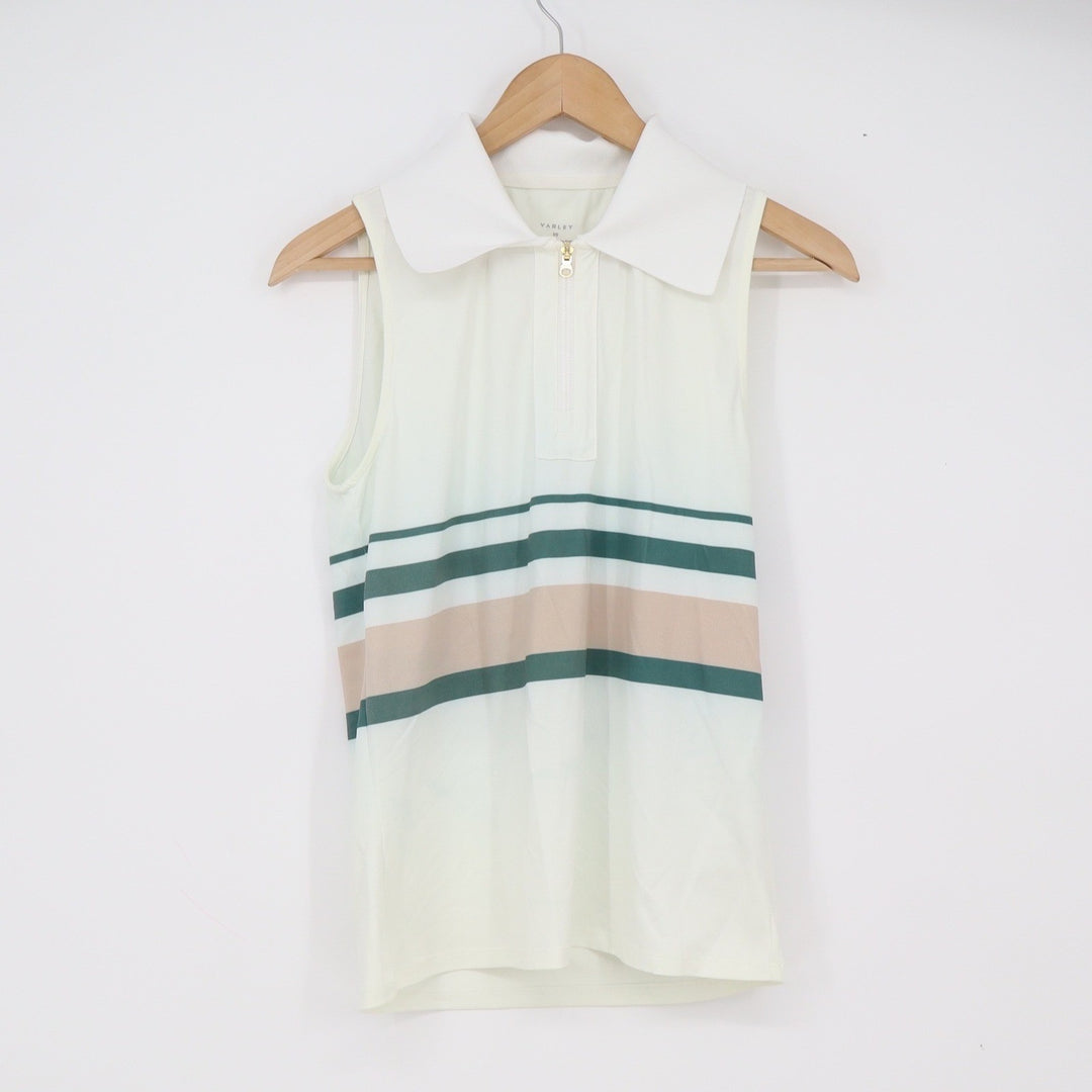 Varley Tank Top Women's XS Sleeveless Quarter Zip Cream Striped Athletic