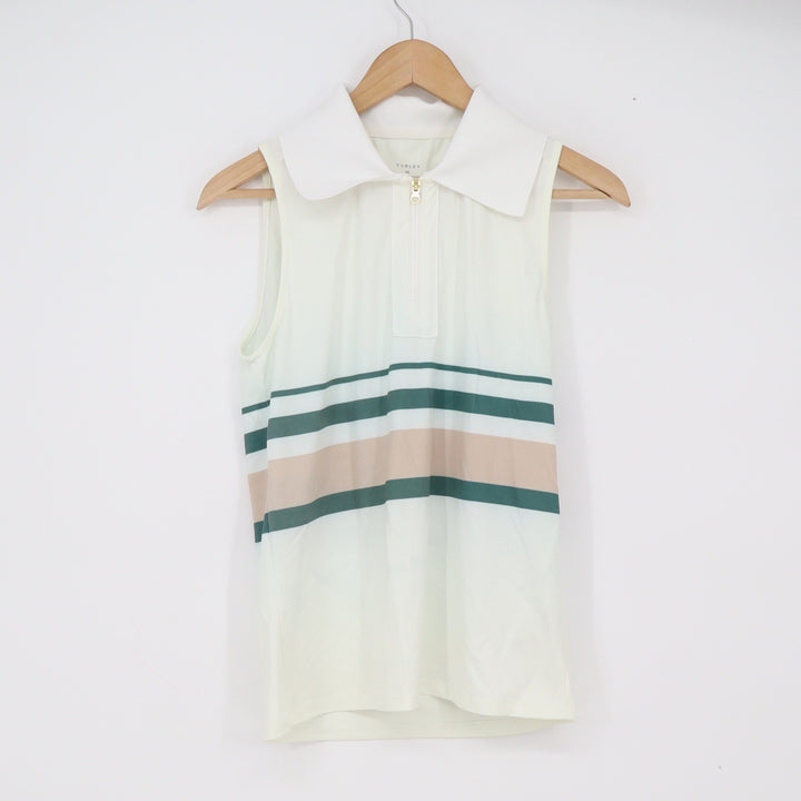 Varley Tank Top Women's XS Sleeveless Quarter Zip Cream Striped Athletic