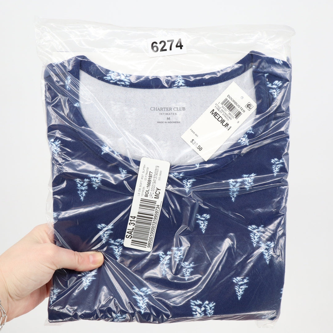Charter Club Intimates Pajama Top Navy Pine Tree Forest Stroll Medium