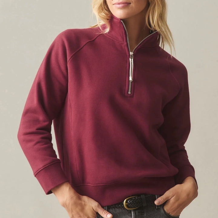 American Giant Midweight Half Zip Sweatshirt Women Small Pomegranate Relaxed Fit