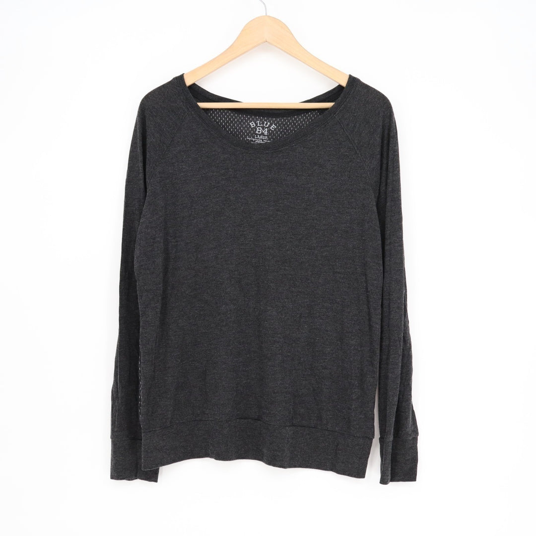 Blue 84 T-Shirt Womens Large Charcoal Gray Raglan Long Sleeve Crew Neck Pullover