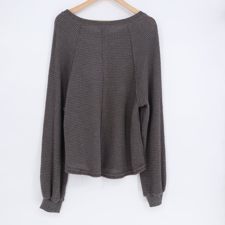 Love Riche Sweater Womens Medium Gray Waffle Knit Ribbed Raglan Sleeve Boat Neck
