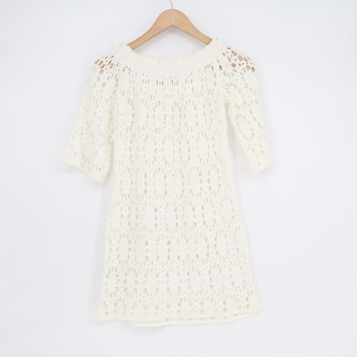 Trina Turk White Crochet Knit 100% Cotton Mini Dress Coverup Small