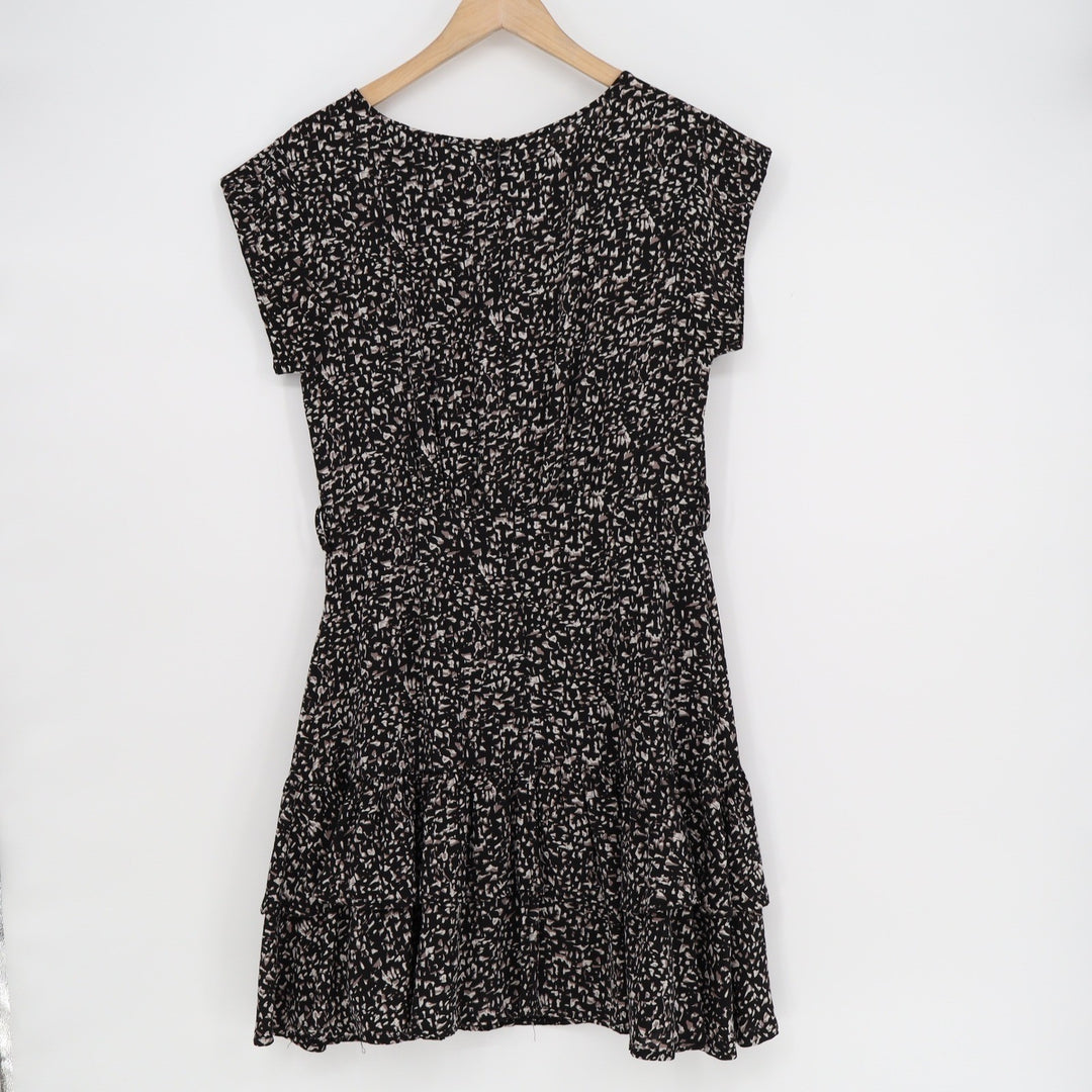 She + Sky Black Tan Abstract Print Tiered Ruffle Mini Dress Size M
