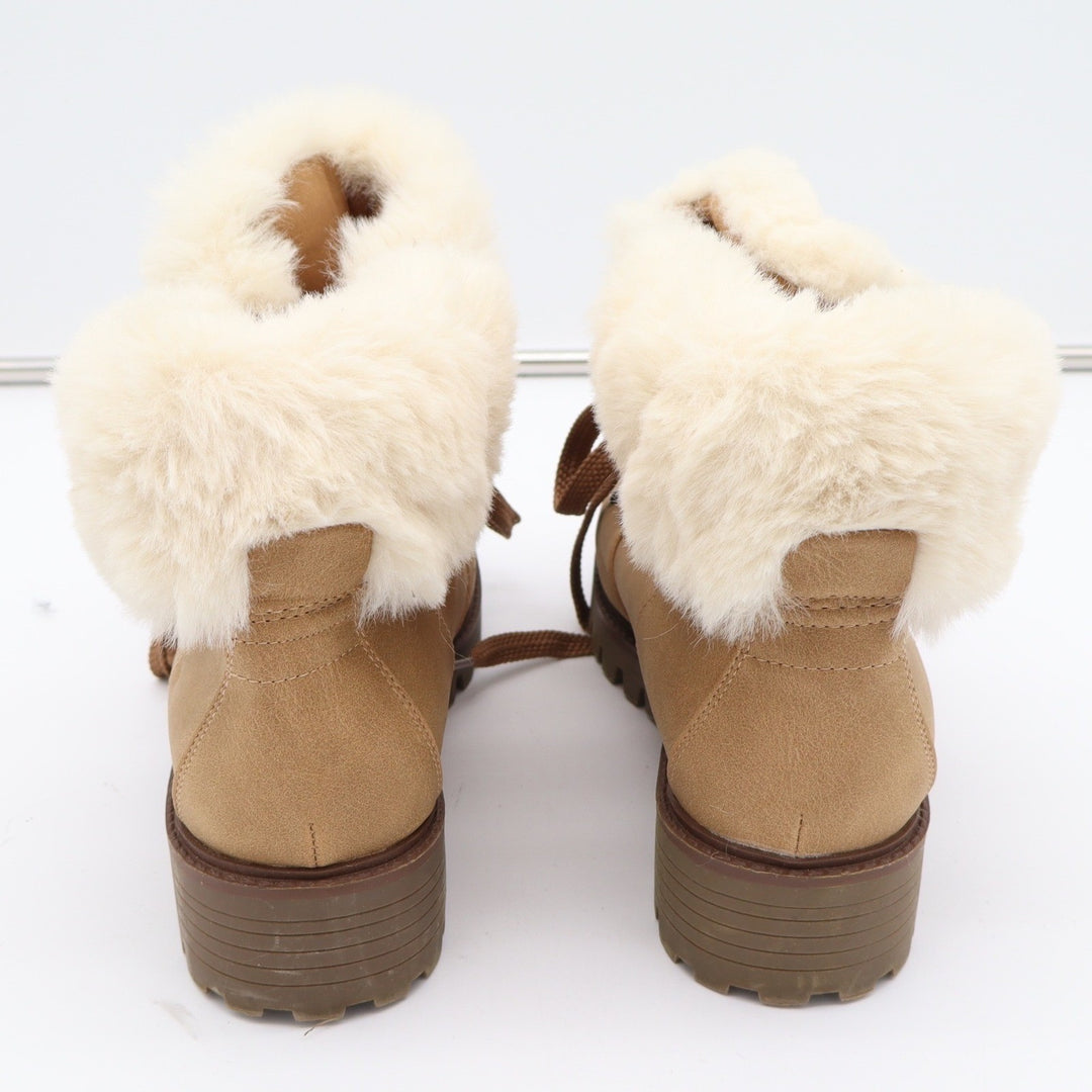 Unionbay Womens Tan Faux Fur Trim Hiker Ankle Boots Lug Sole Size 10