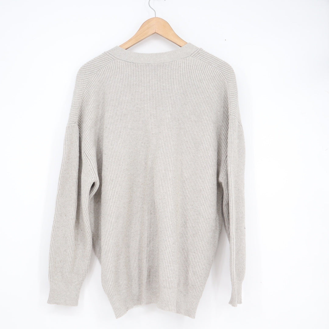 Tahari Womens Ribbed Knit V-Neck Button Front Cardigan Sweater Light Gray