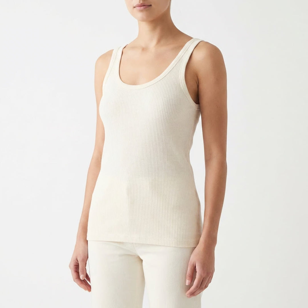 Aerie Tank Top Womens Large White Knit Ribbed Scoop Neck Wide Strap Pullover