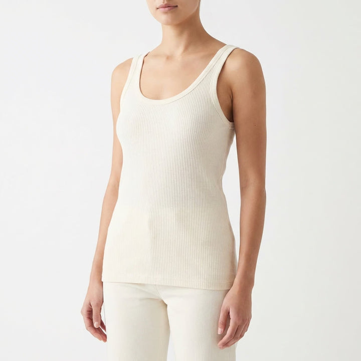 Aerie Tank Top Womens Large White Knit Ribbed Scoop Neck Wide Strap Pullover
