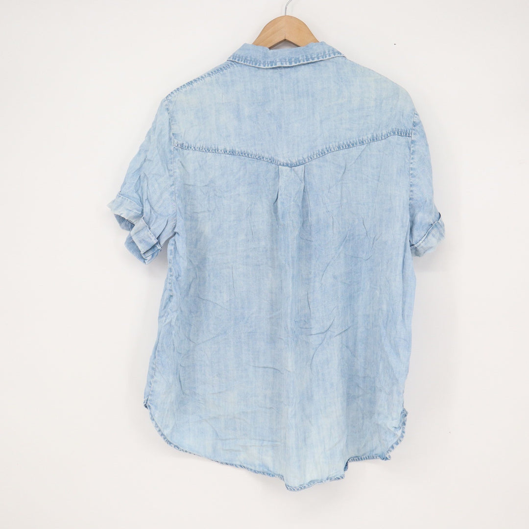 Lane + Delancey Light Wash Lyocell Western Short Sleeve Snap Shirt XL