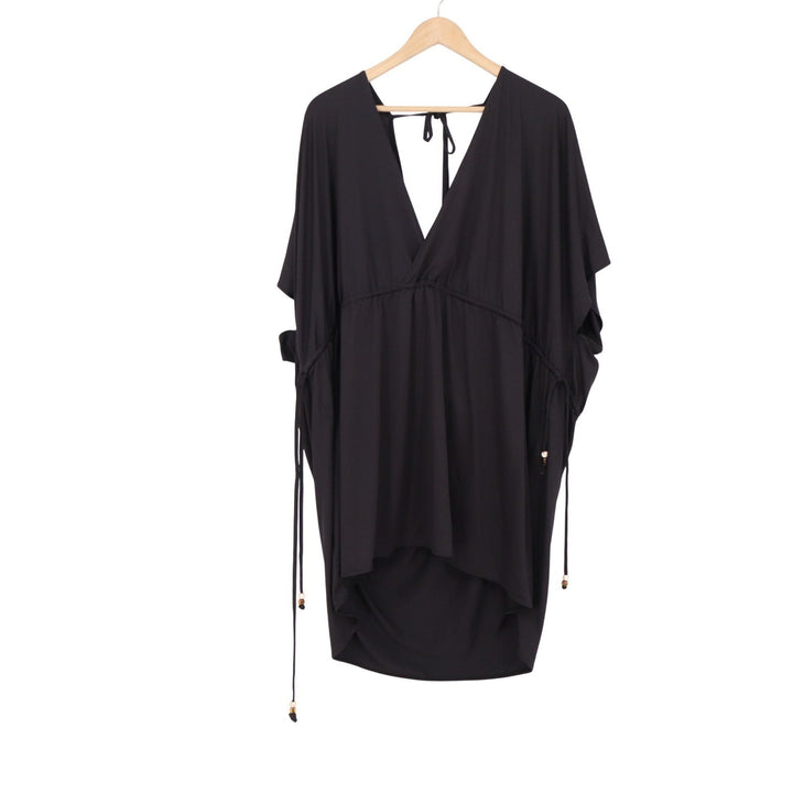 HM Black Deep V-Neck Swim Cover-Up Dress XL/XXL Relaxed Drawstring