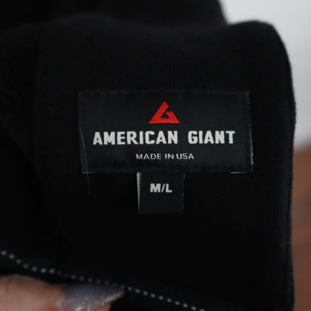 American Giant Fleece Long Coat Women M/L Black Cotton Hooded Pockets Waist Belt