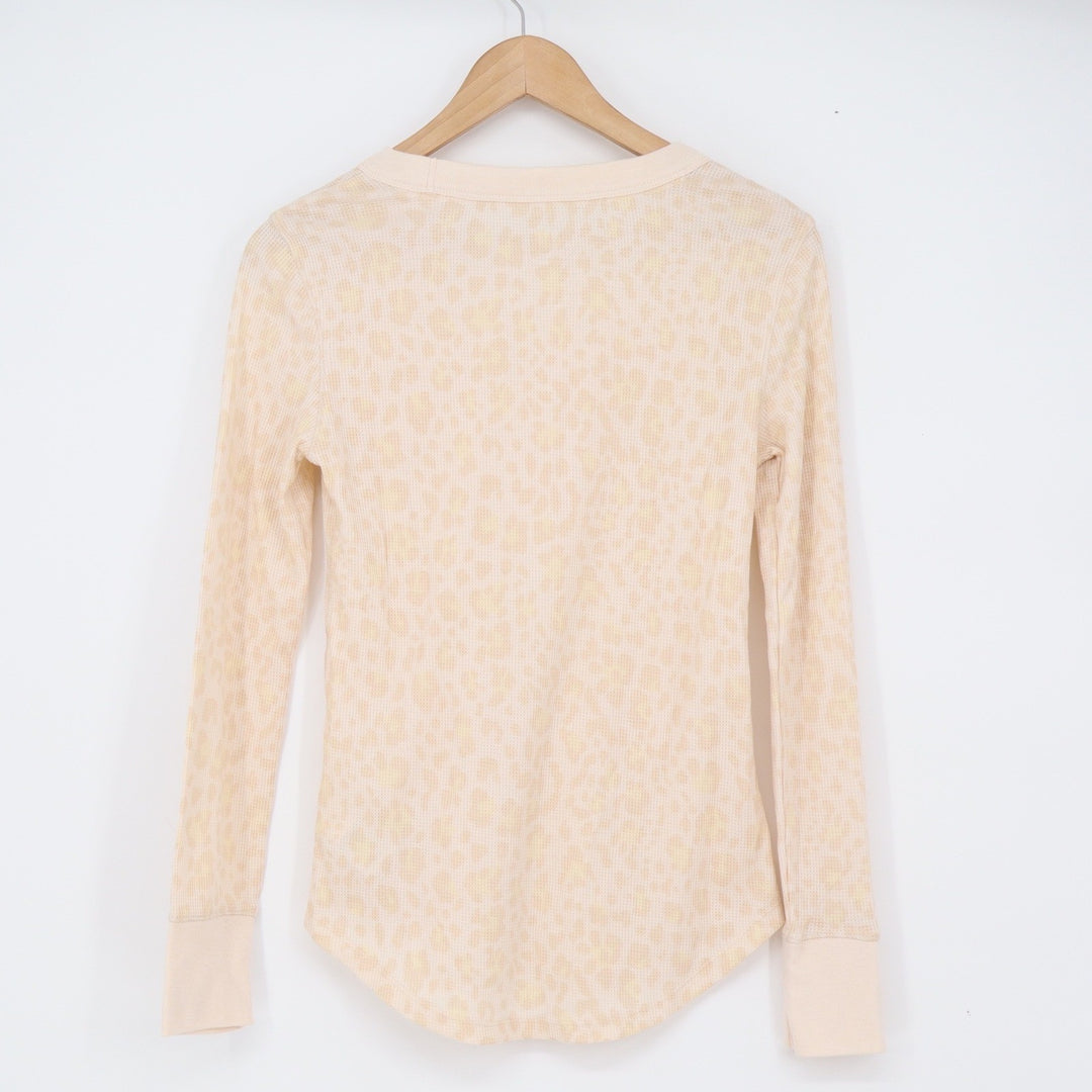 Gap Thermal Top Womens S Waffle Knit Beige Leopard Print Long Sleeve Excellent