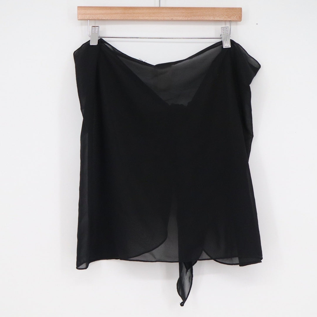 Ekouaer Black Sheer Chiffon Sarong Wrap Swim Cover Up Skirt Tie Front XL