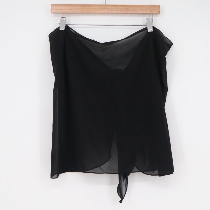 Ekouaer Black Sheer Chiffon Sarong Wrap Swim Cover Up Skirt Tie Front XL