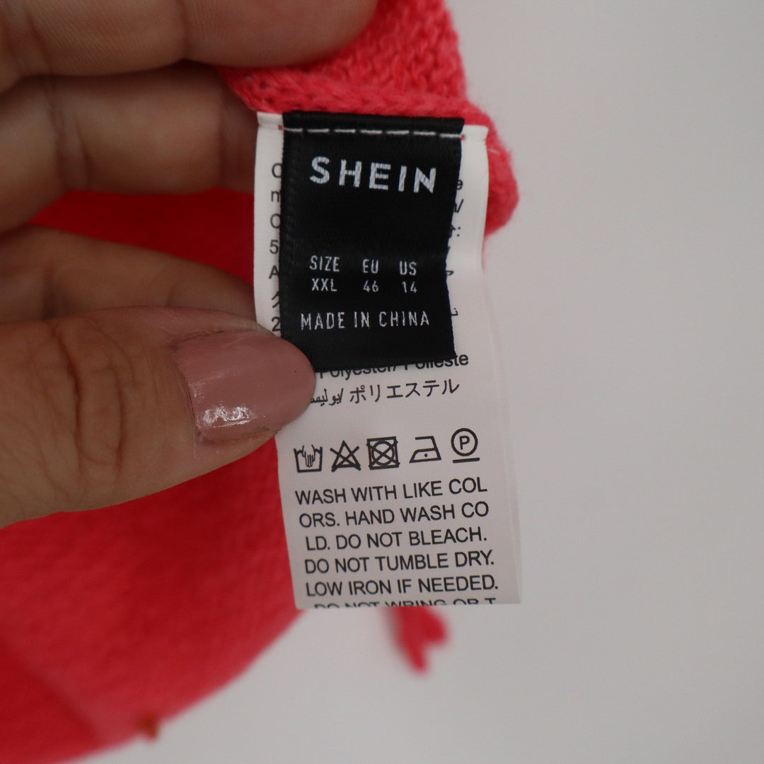 SHEIN Womens XXL 14 Coral Pink Lace Up Sleeve Boat Neck Oversized Knit Sweater