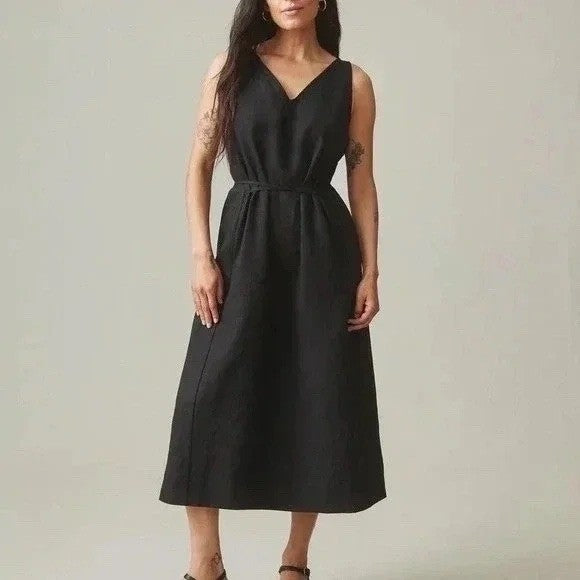 American Giant Tank Dress Womens Medium Black Linen V-Neck Pockets Everyday Wear