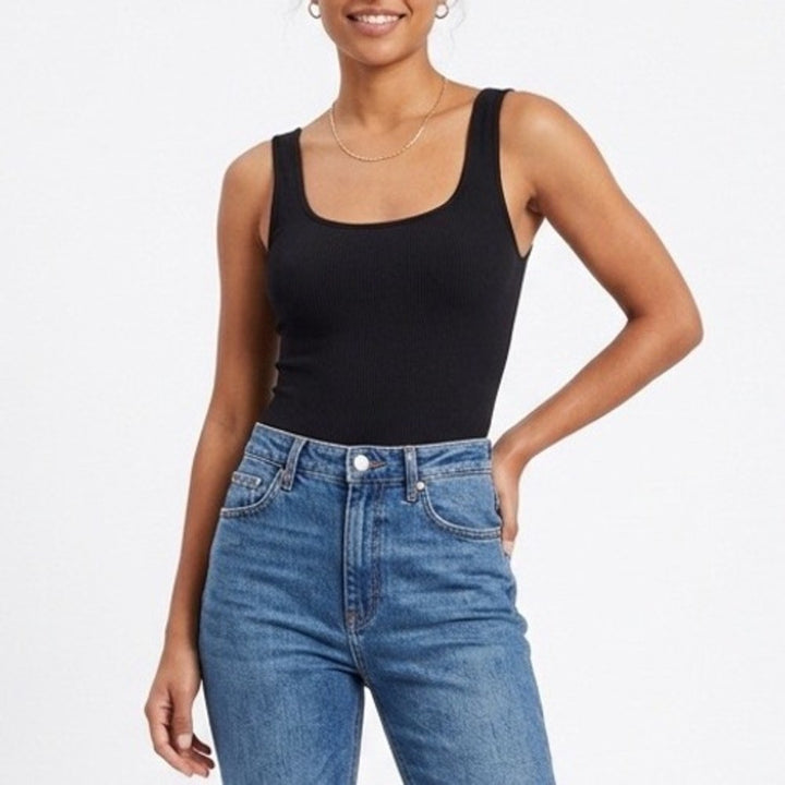 Naked Wardrobe Black Scoop Neck Thong Bodysuit Medium Sleeveless