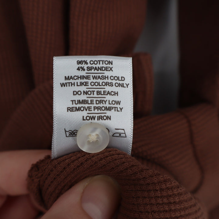 American Giant Thermal T-Shirt Womens Small Brown Cotton Waffle Knit Henley Neck