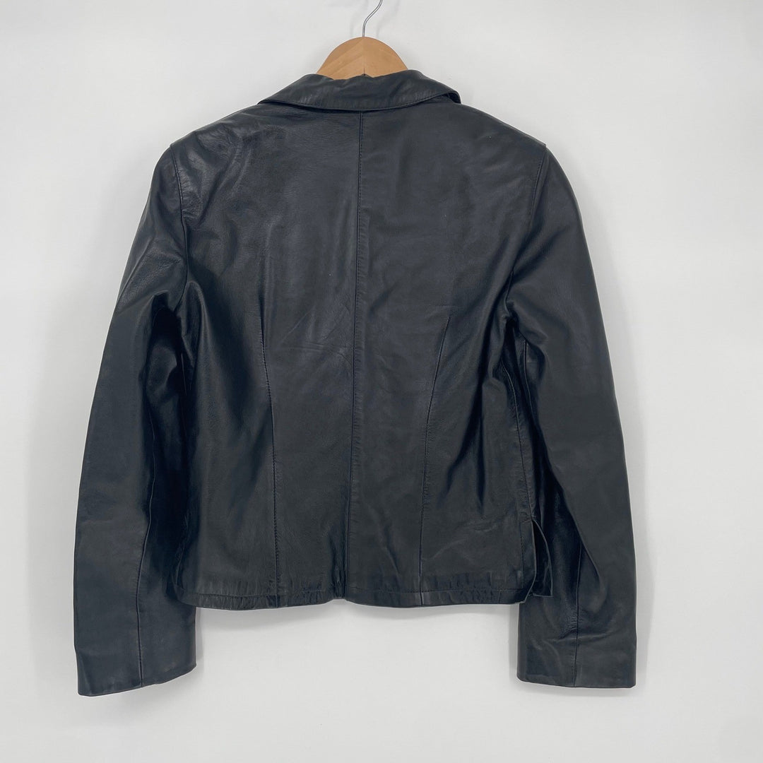 TOMBOLINI Black Real Leather Button Front Jacket Blazer Womens Size 40