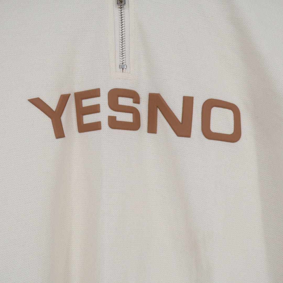 A.M.L Modern Style Sailor Collar Quarter Zip Sweatshirt Cream YESNO Graphic L