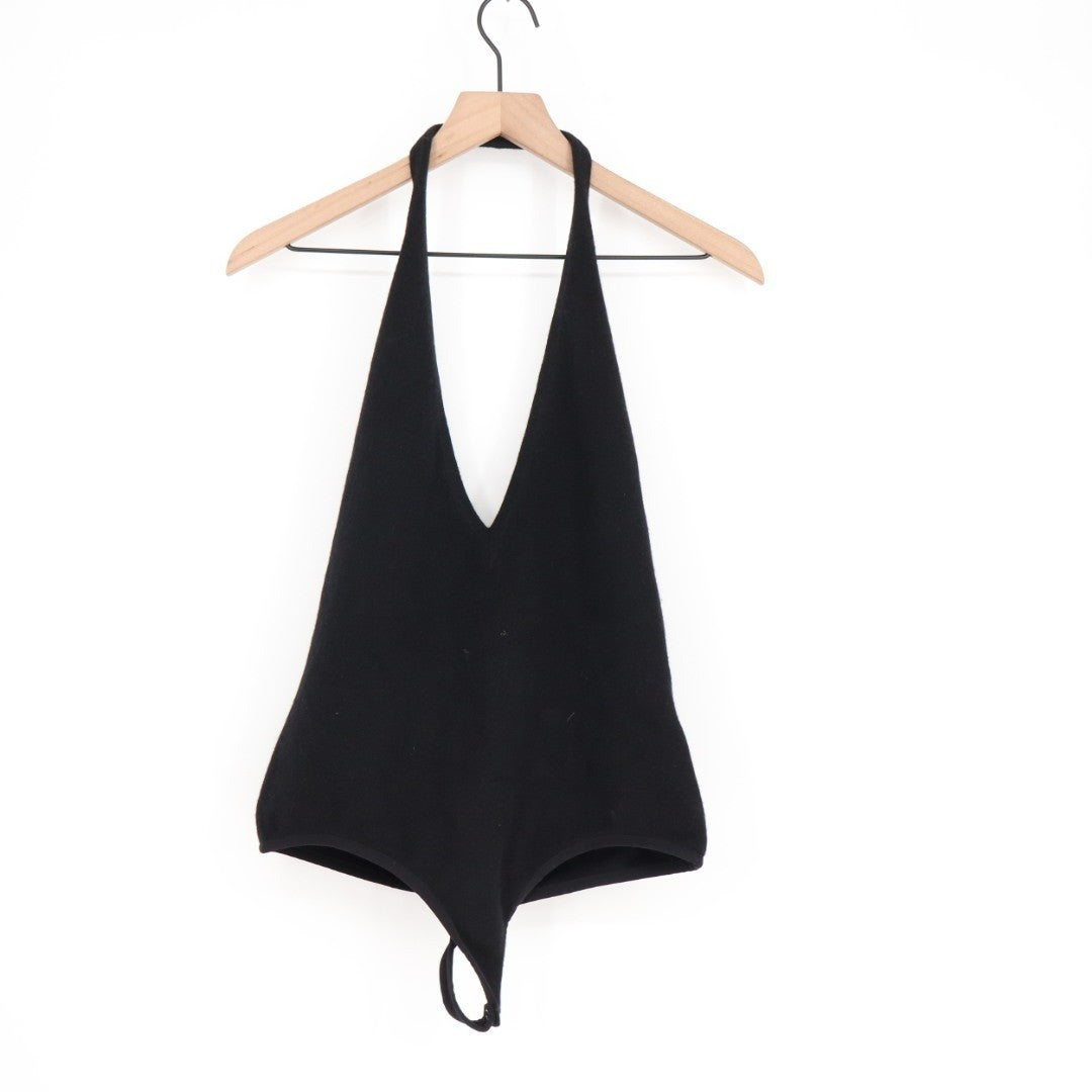 Michael Kors Collection Cashmere Bodysuit M Black Stretch Halter Neck Bodysuit